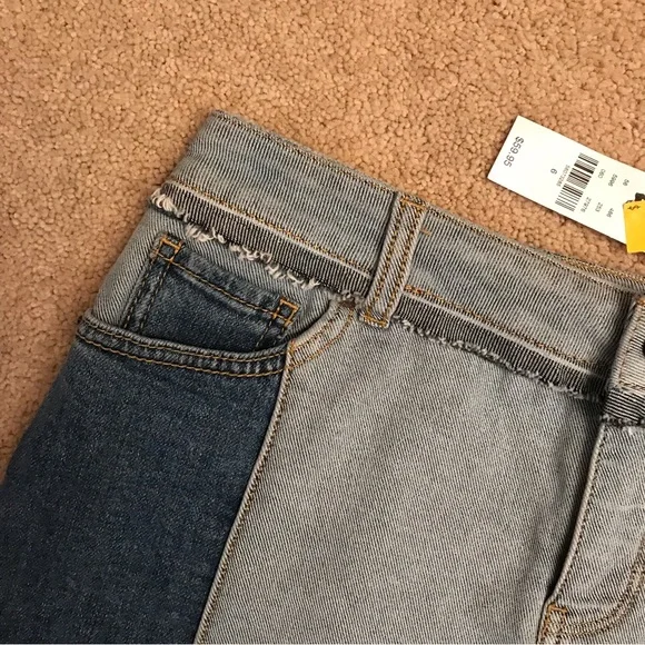 Soho Color Block Denim Skirt NEW Womens Size 6 Blue Distressed Raw Hem - Picture 5 of 13